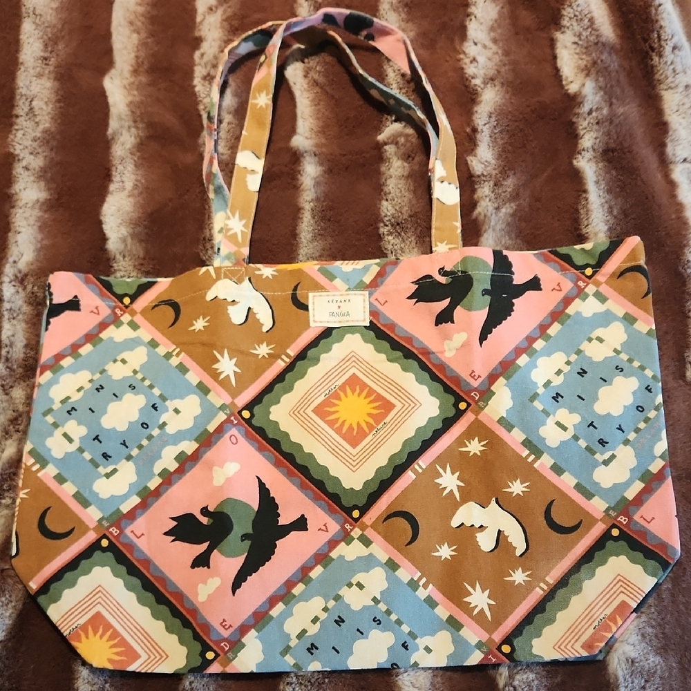 Pink and Brown Patchwork Tote Bag with Sturdy Handles